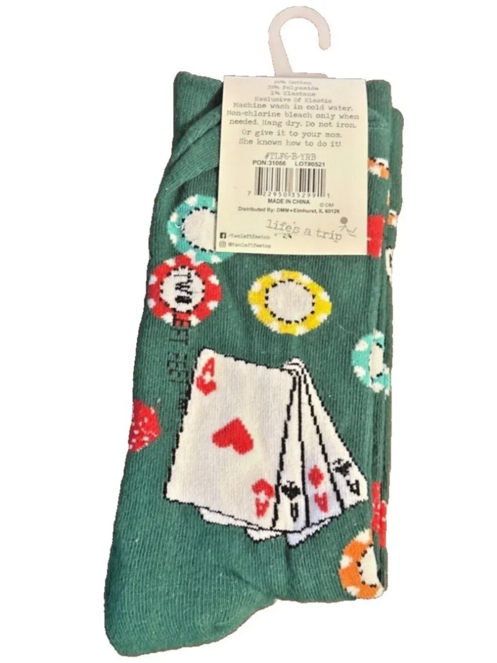 Unisex Two Left Feet Youre Bluffing Green Poker Themed Socks Big Feet NEW